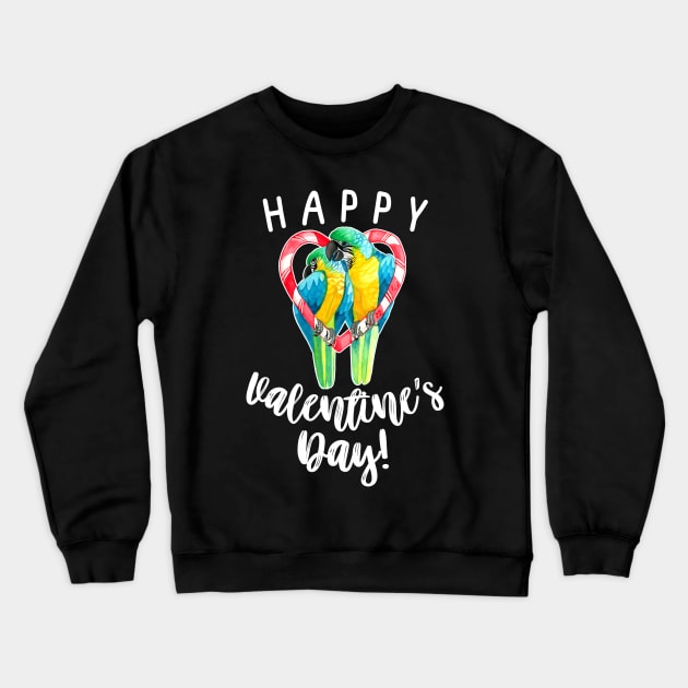 Happy Valentine's Day Blue and Gold Macaw Parrot Couple Crewneck Sweatshirt by IvyLilyArt